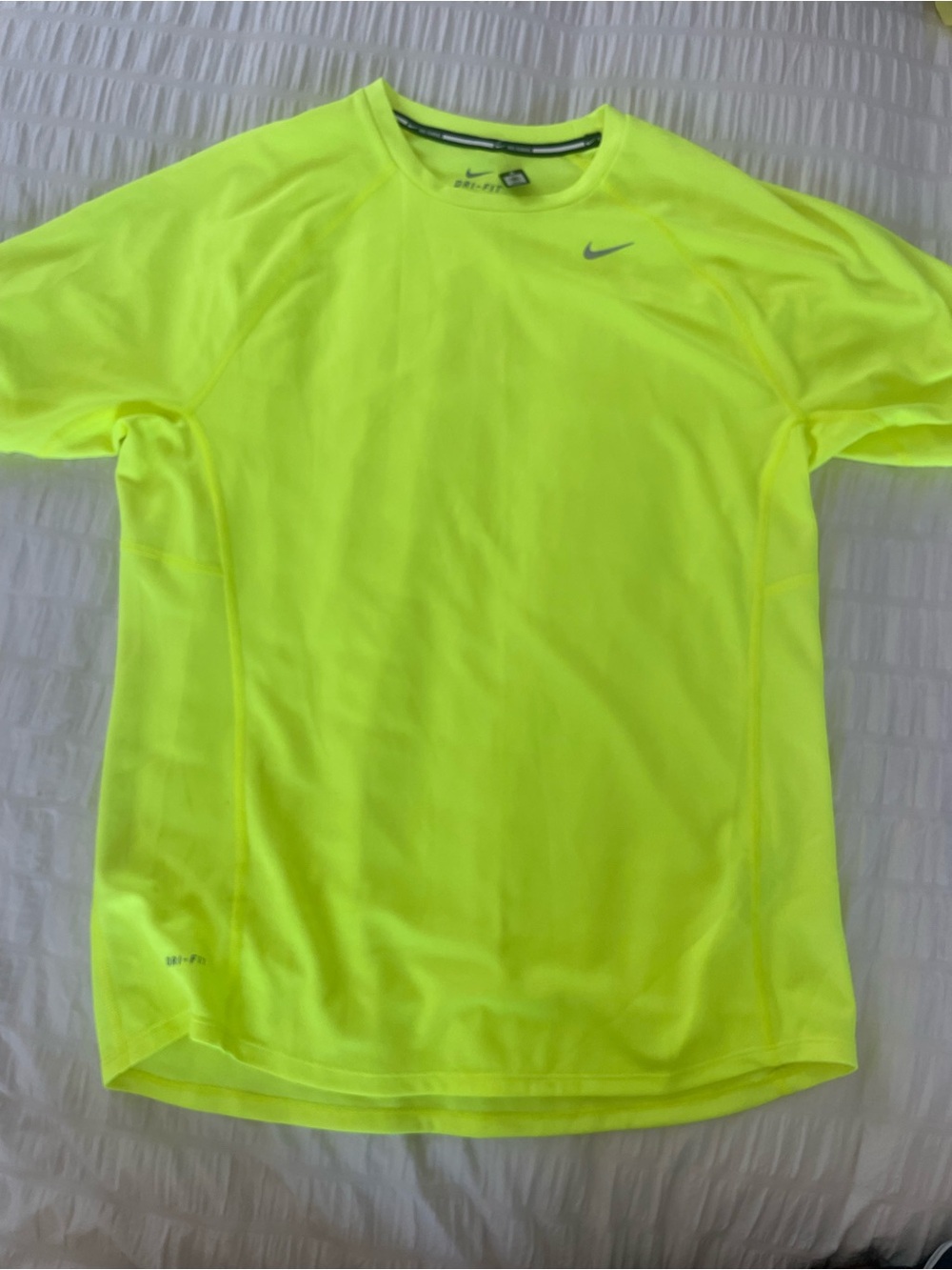 Nike Men’s Dri-FIT Short Sleeve Shirt - Neon Yellow running men’s Medium